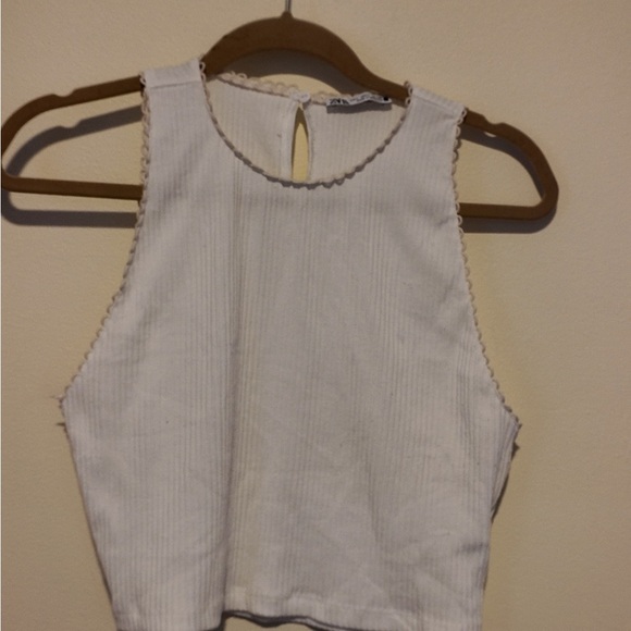 ZARA White High Neck Ribbed Crop Tank Top - Size L - Lagonlook Summer Fairy - Picture 9 of 14